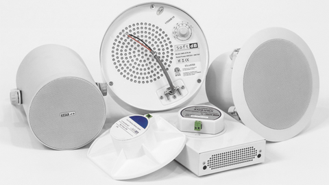 Illustration showing various sound-masking devices like fans and rain machines, illustrating ways to mask tinnitus noise.