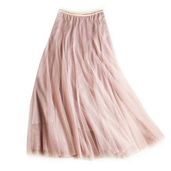 Tulle midi skirt with gold stripe waist - Dusky Pink