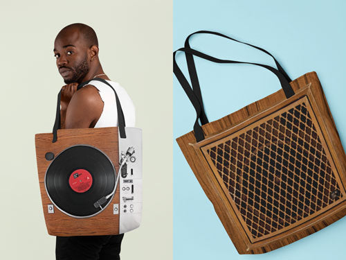 Vintage Record Player Themed Tote Bag