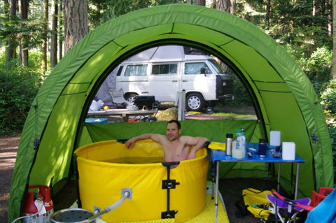 Camping Hot Tube under ArcHaus Shelter