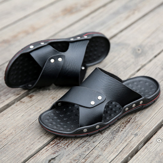 Men's Outdoor Slippers | Rubber Sole, Plush, Black, Casual#N ...