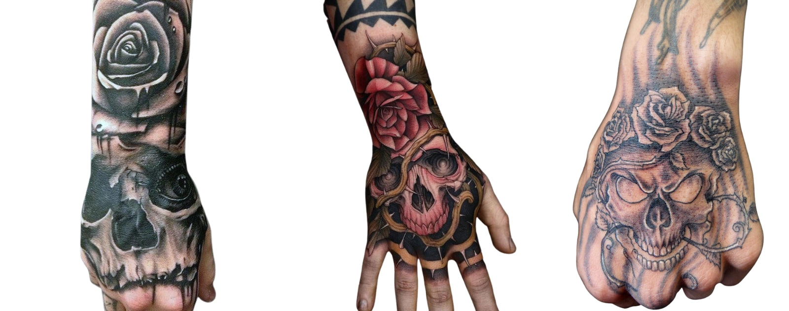 Tatuajes calaveras y Rosas en la Mano