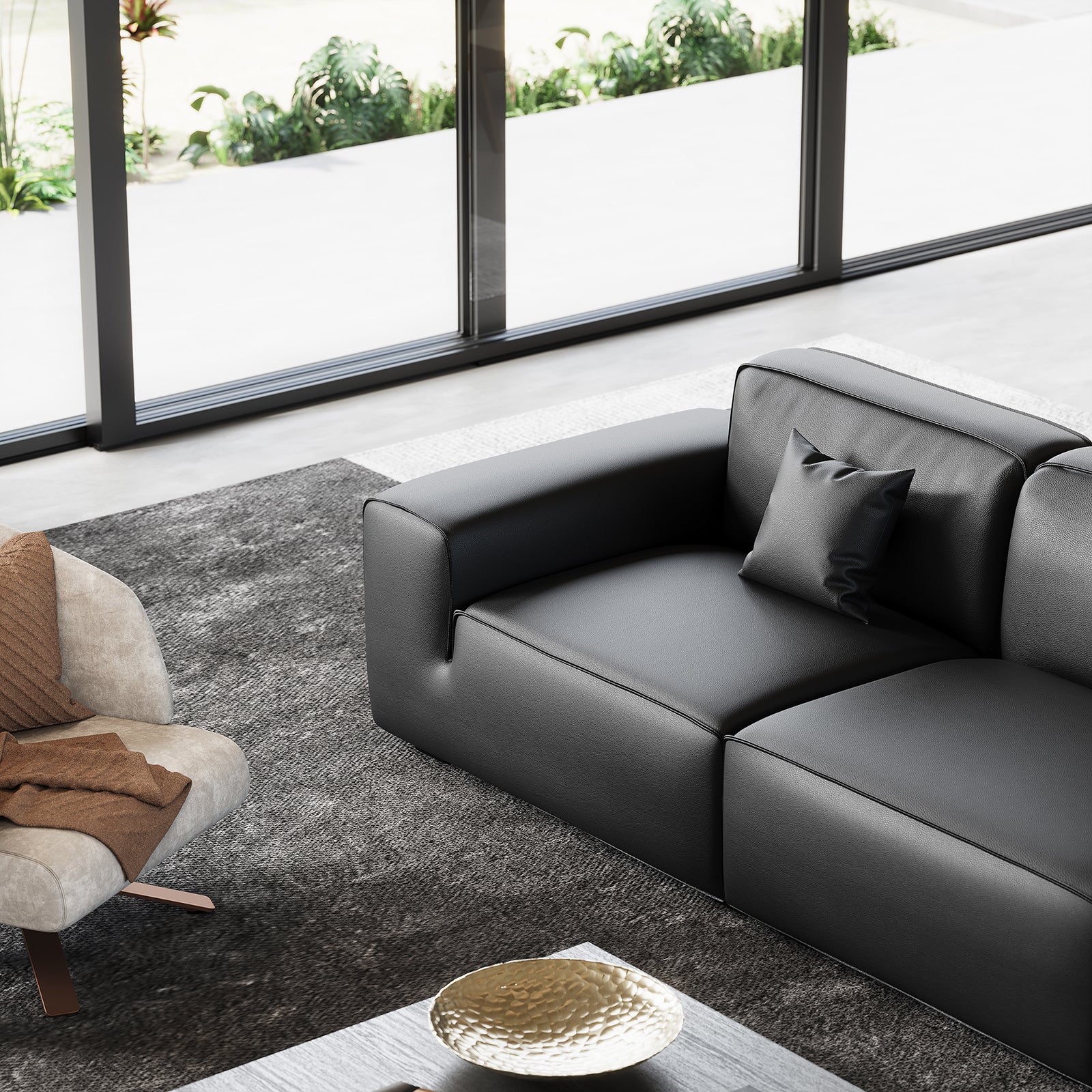 Domus Modular Black Leather Sofa Set