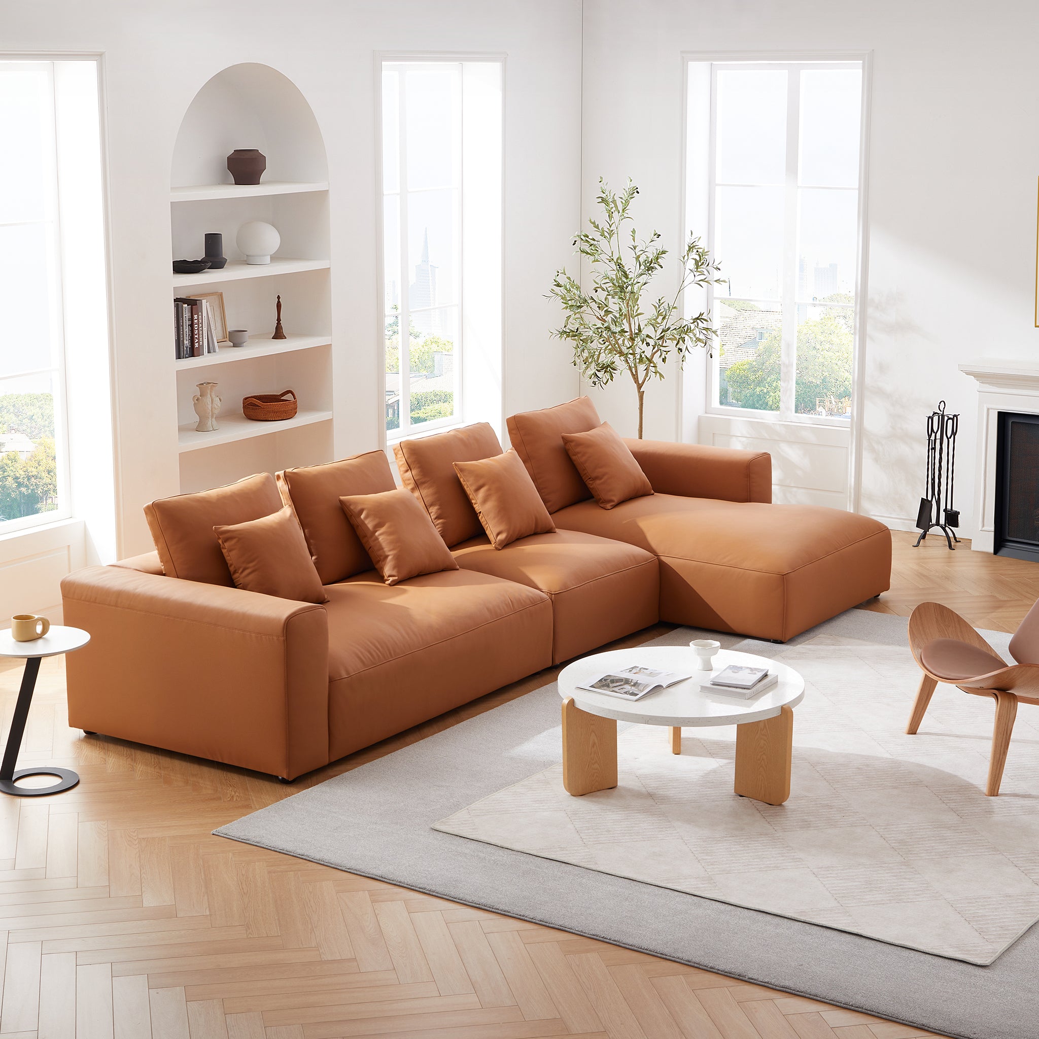 Nathan Modular Orange Leather Sectional Sofa