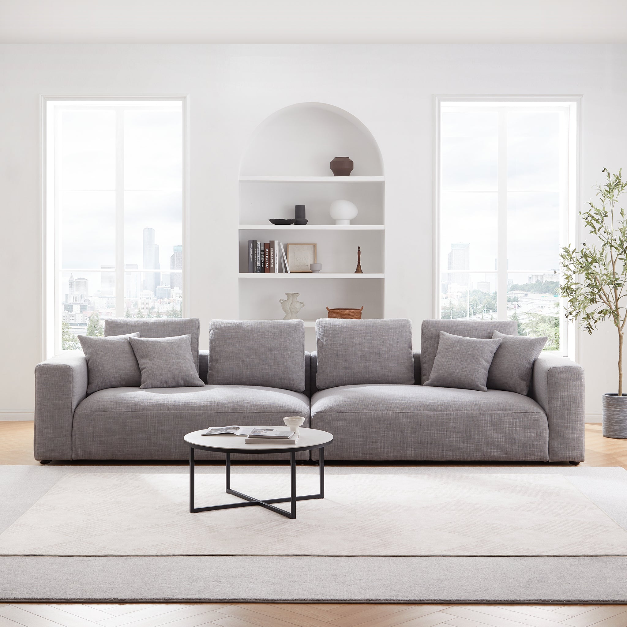 Nathan Modular Light Gray Polyester Fabric Sofa