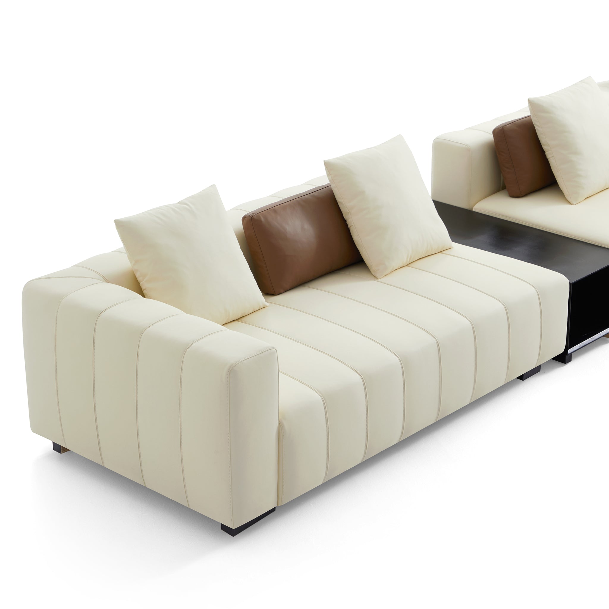 Piano L-Shaped Leather Sectional Sofa with Coffee Table