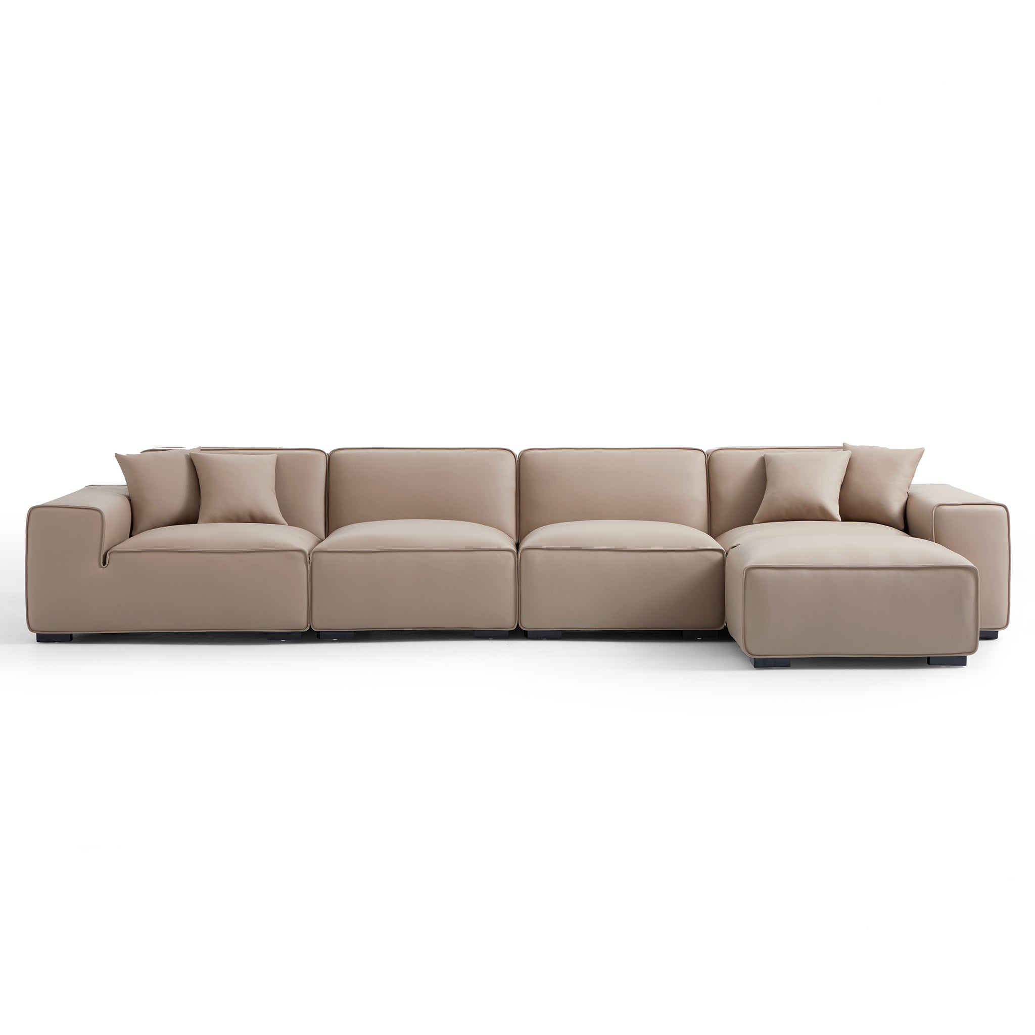 Domus Modular Khaki Leather Sofa and Ottoman