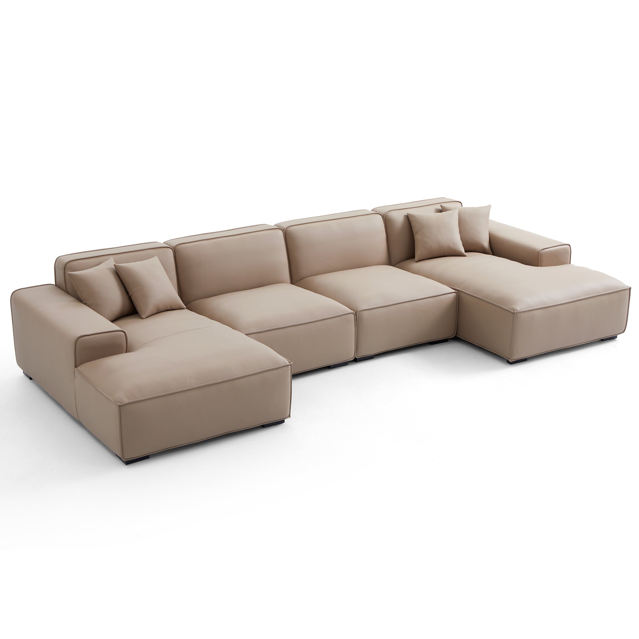 Domus Modular Khaki Leather U-Shaped Sectional Sofa