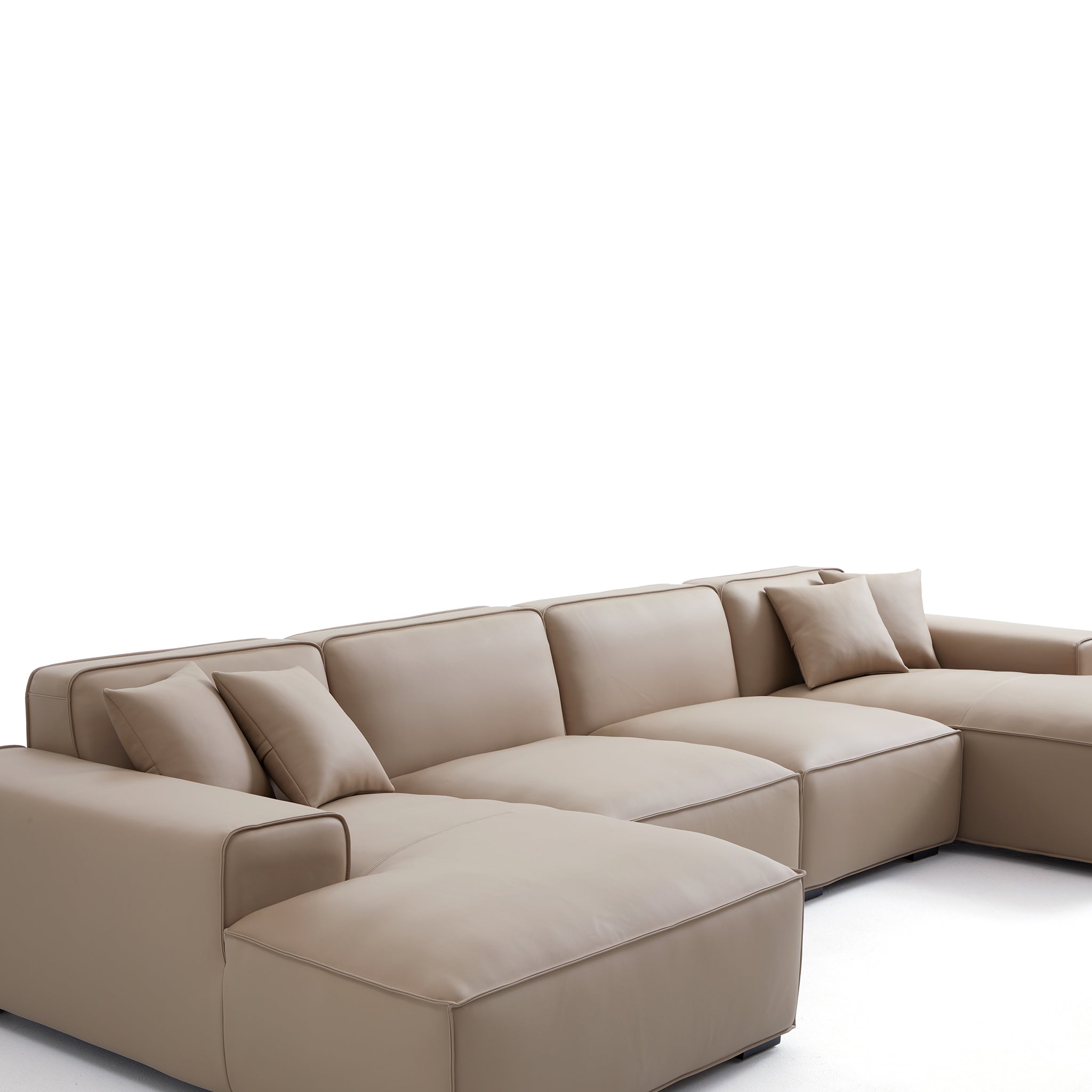 Domus Modular Khaki Leather U-Shaped Sectional Sofa