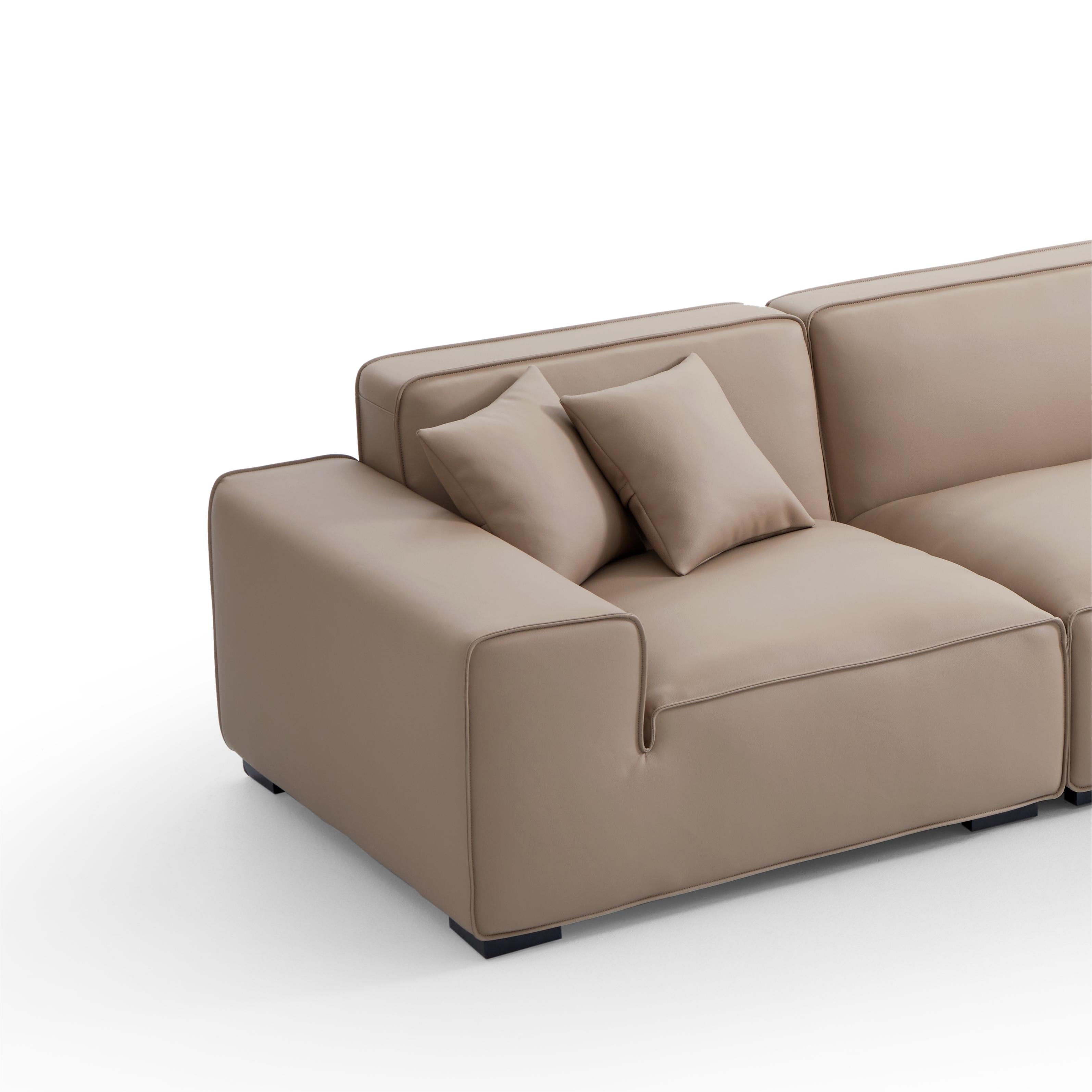 Domus Modular Khaki Leather Sofa and Ottoman