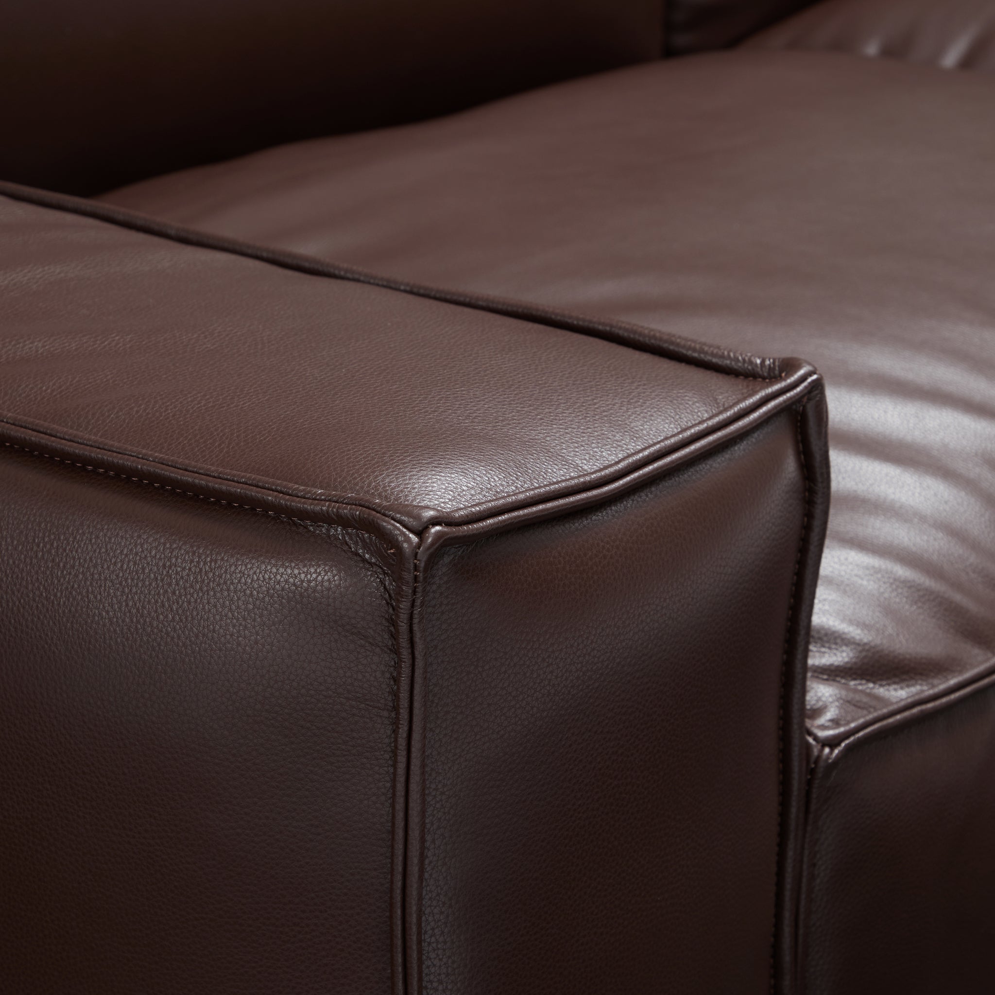 Luxury Minimalist Dark Brown Leather Sofa and Ottoman