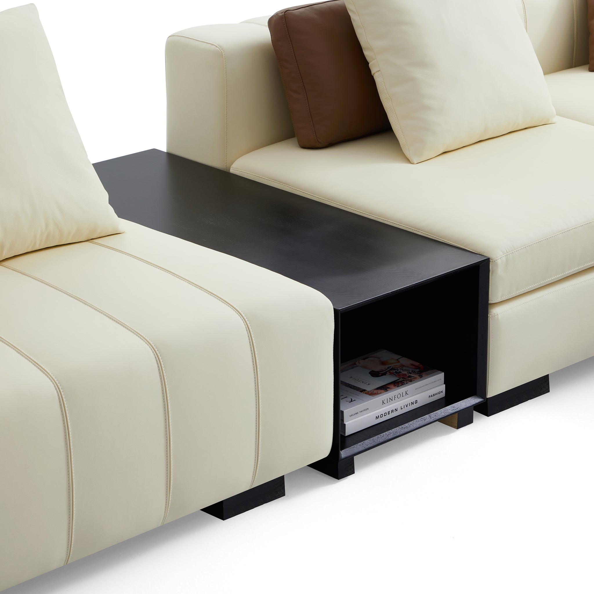 Piano L-Shaped Leather Sectional Sofa with Coffee Table
