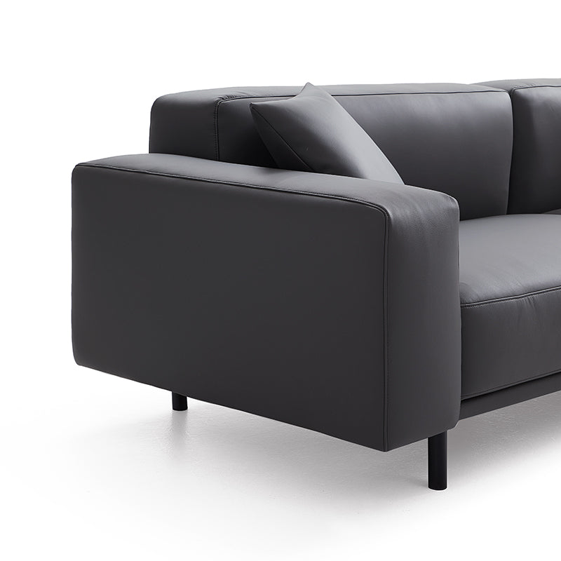 Noble Dark Gray Leather Sofa with Ottoman