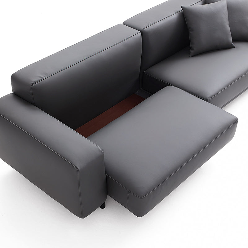 Noble Dark Gray Leather Sofa with Ottoman