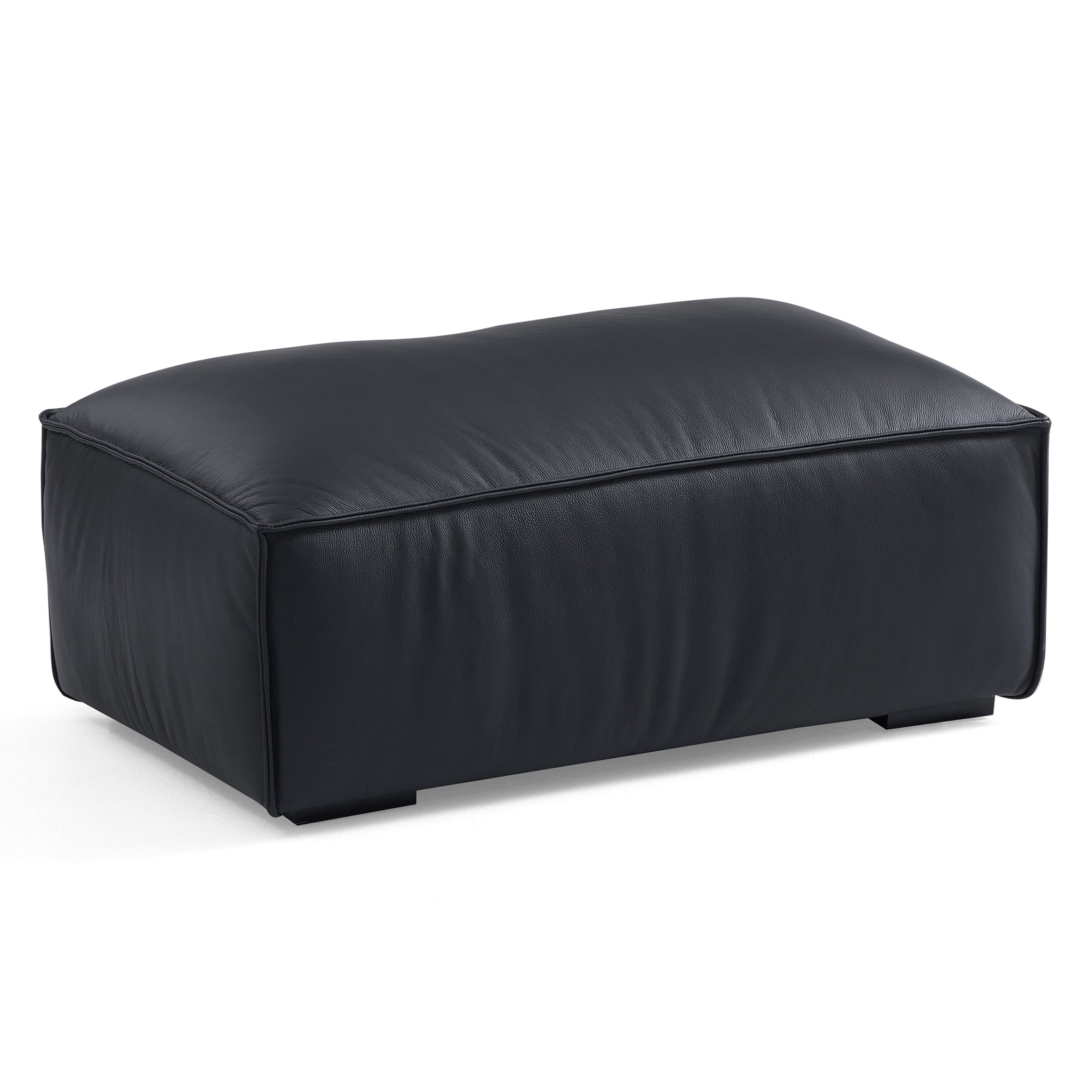 Luxury Minimalist Black Leather Sectional And Ottoman