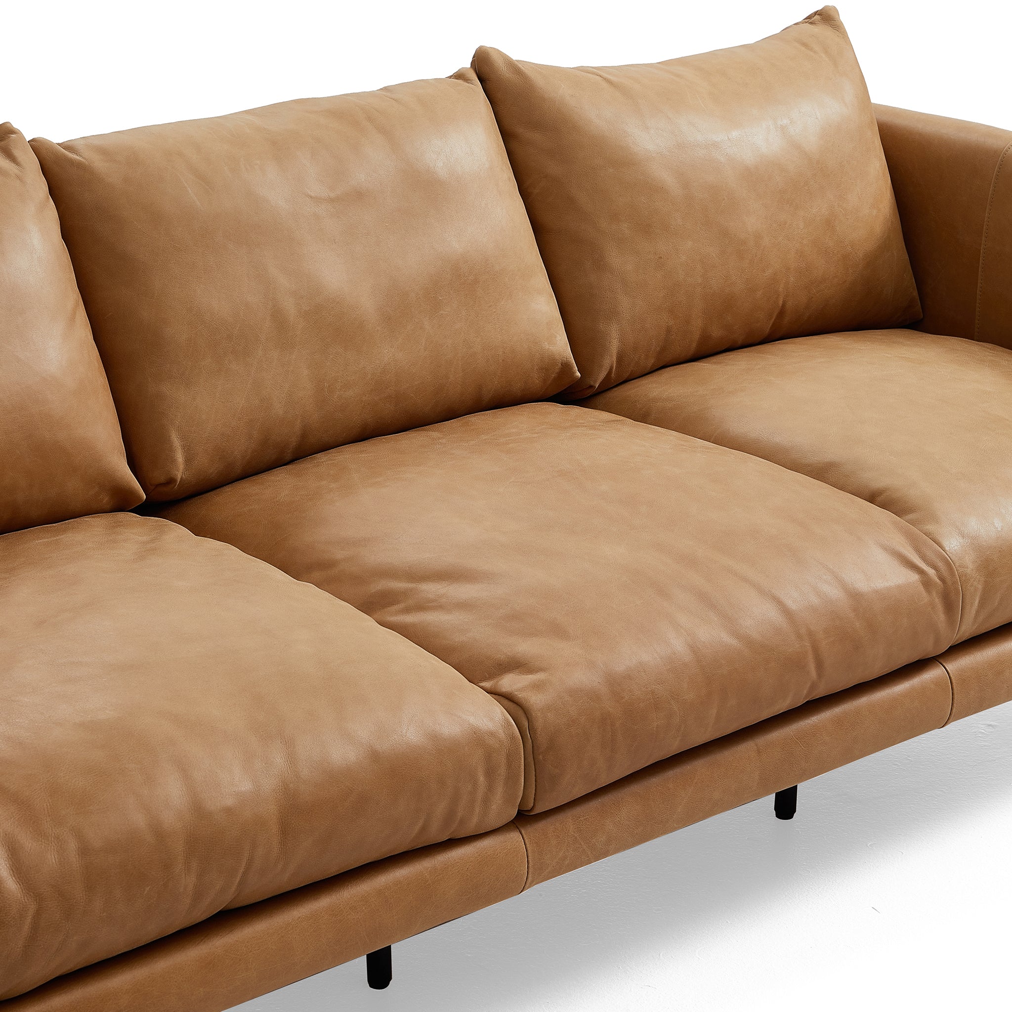 Cognac Tan Genuine Leather Straight Back Sofa