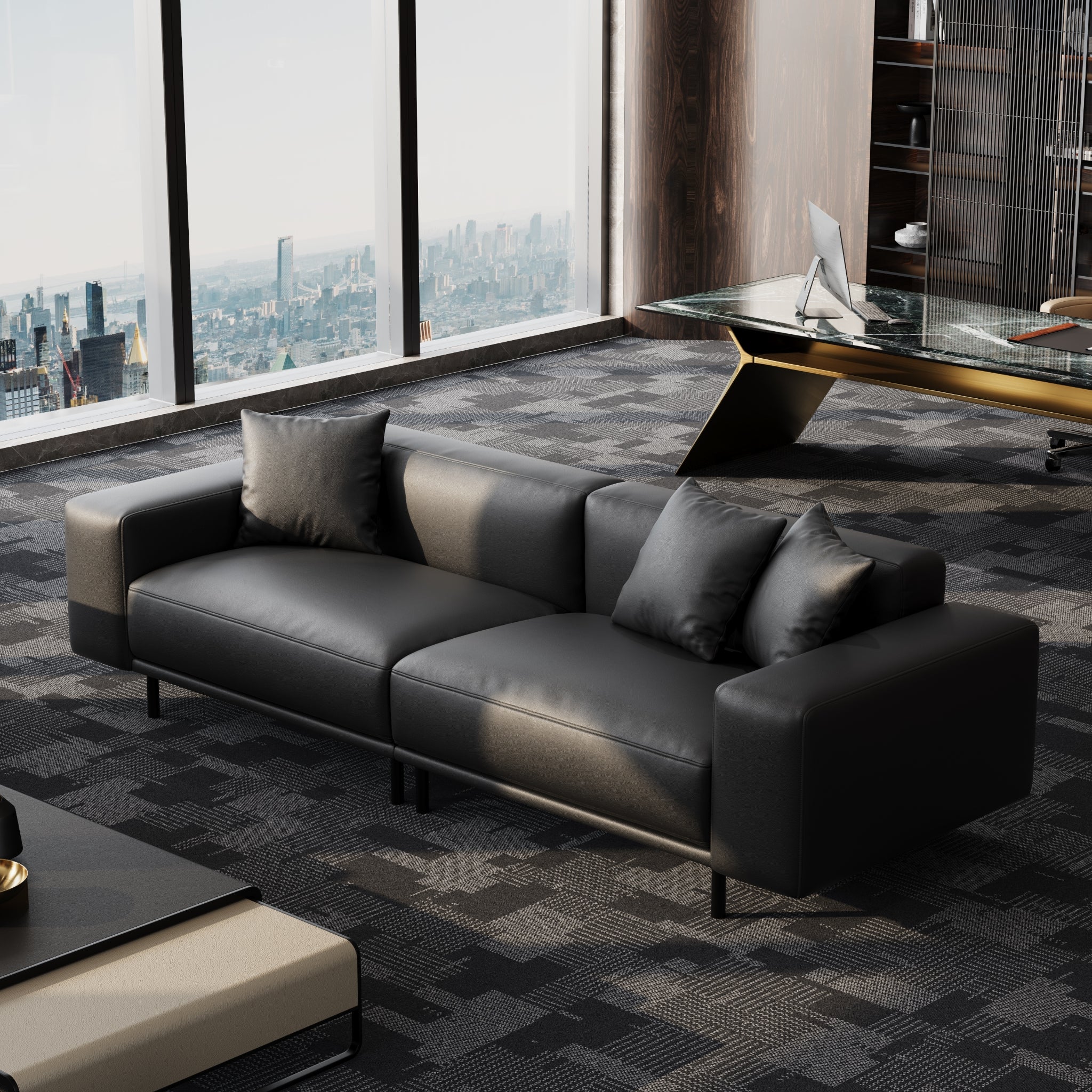 Noble Dark Gray Leather Sofa