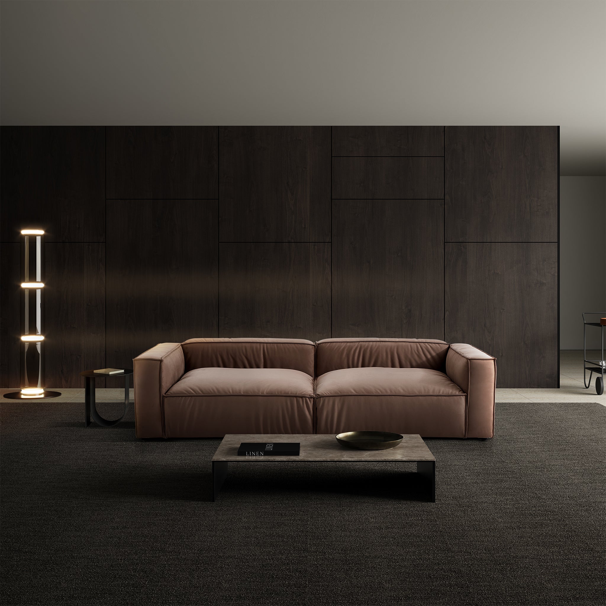Luxury Minimalist Brown Leather Daybed Sofa