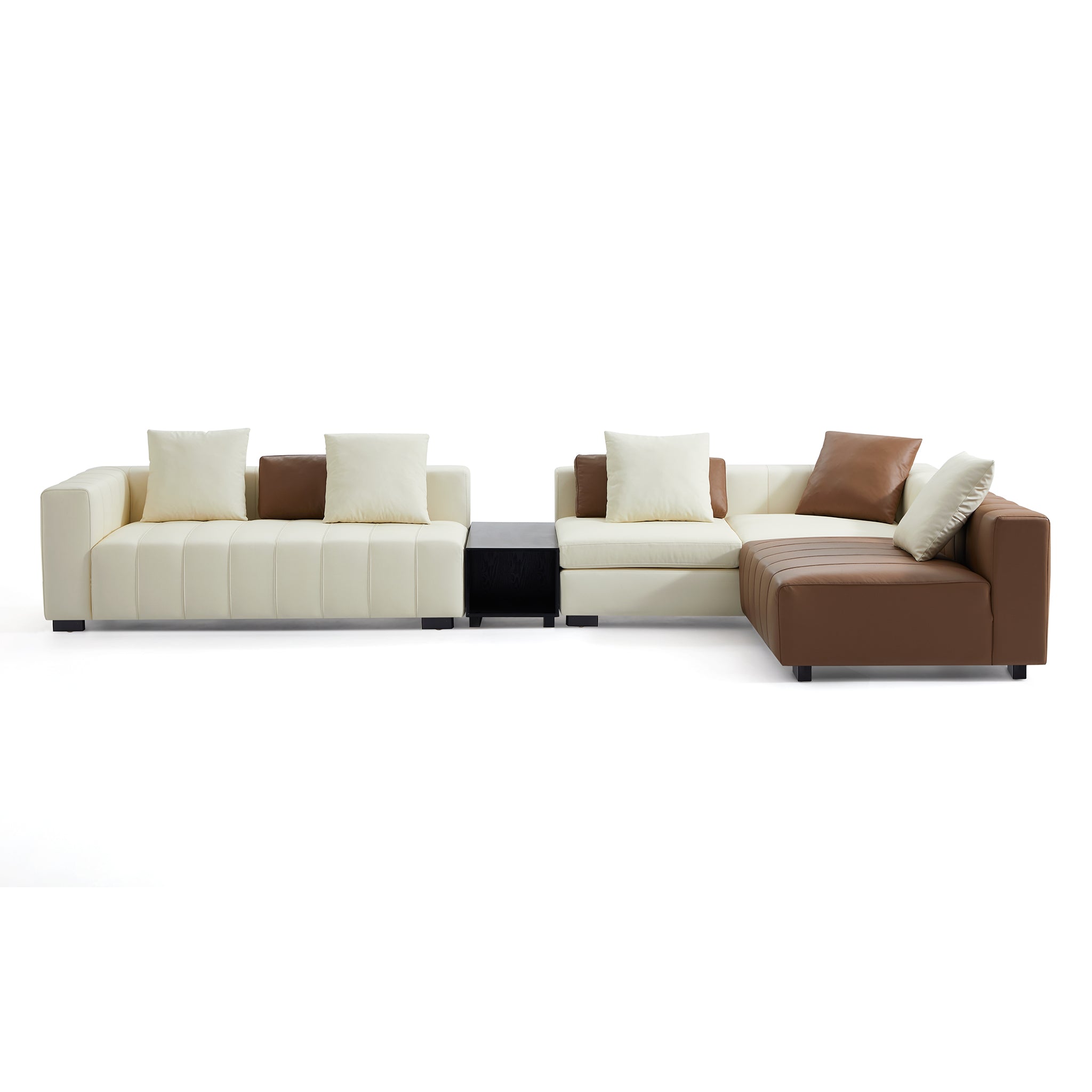 Piano L-Shaped Leather Sectional Sofa with Coffee Table