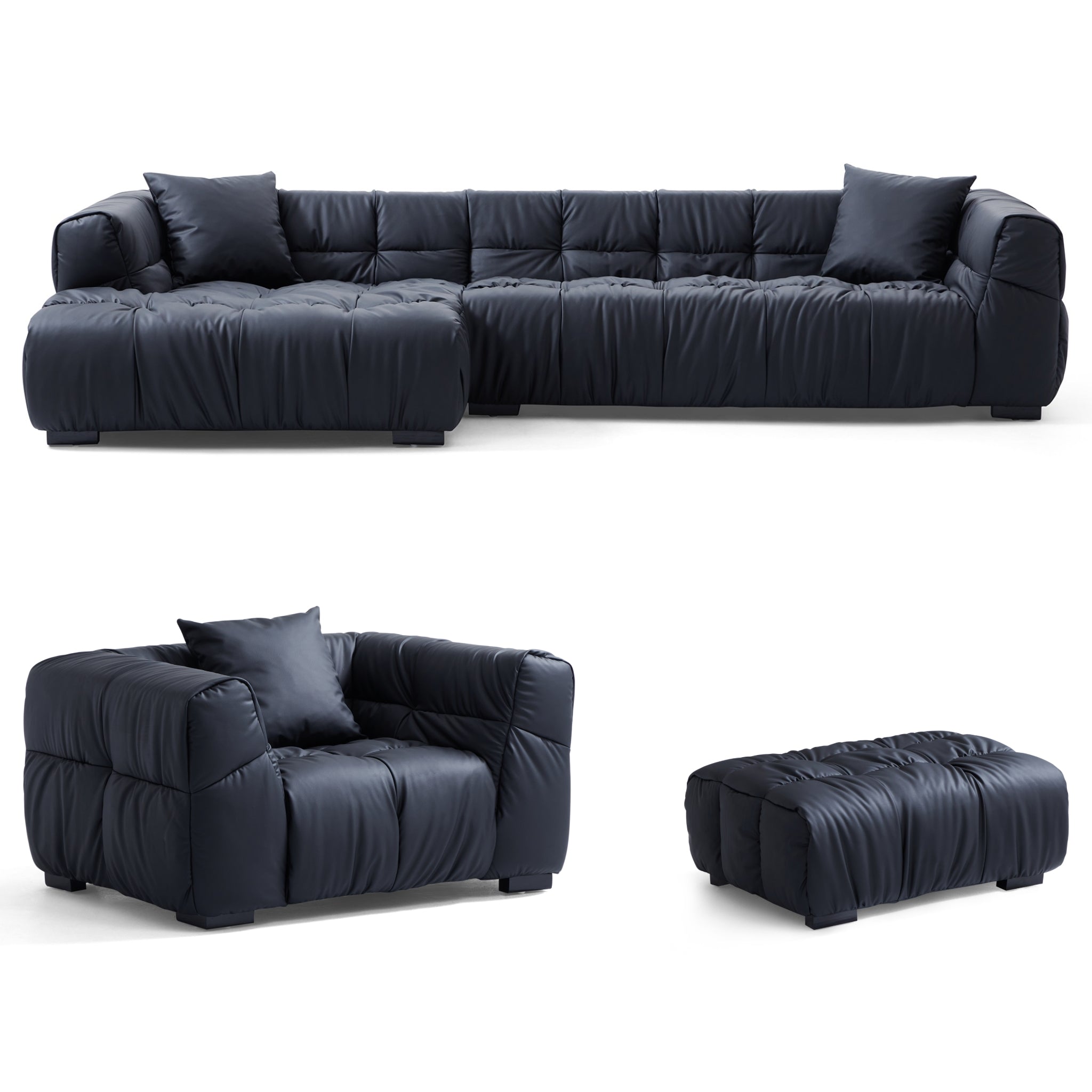 Boba Black Leathaire Sectional Set