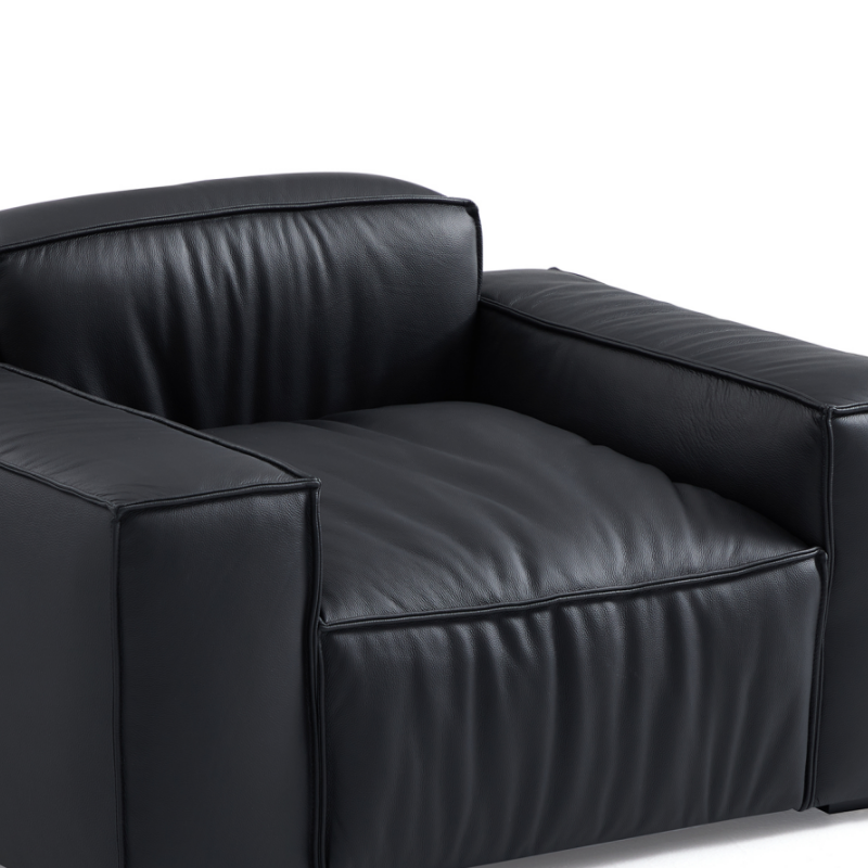 Luxury Minimalist Black Leather Armchair