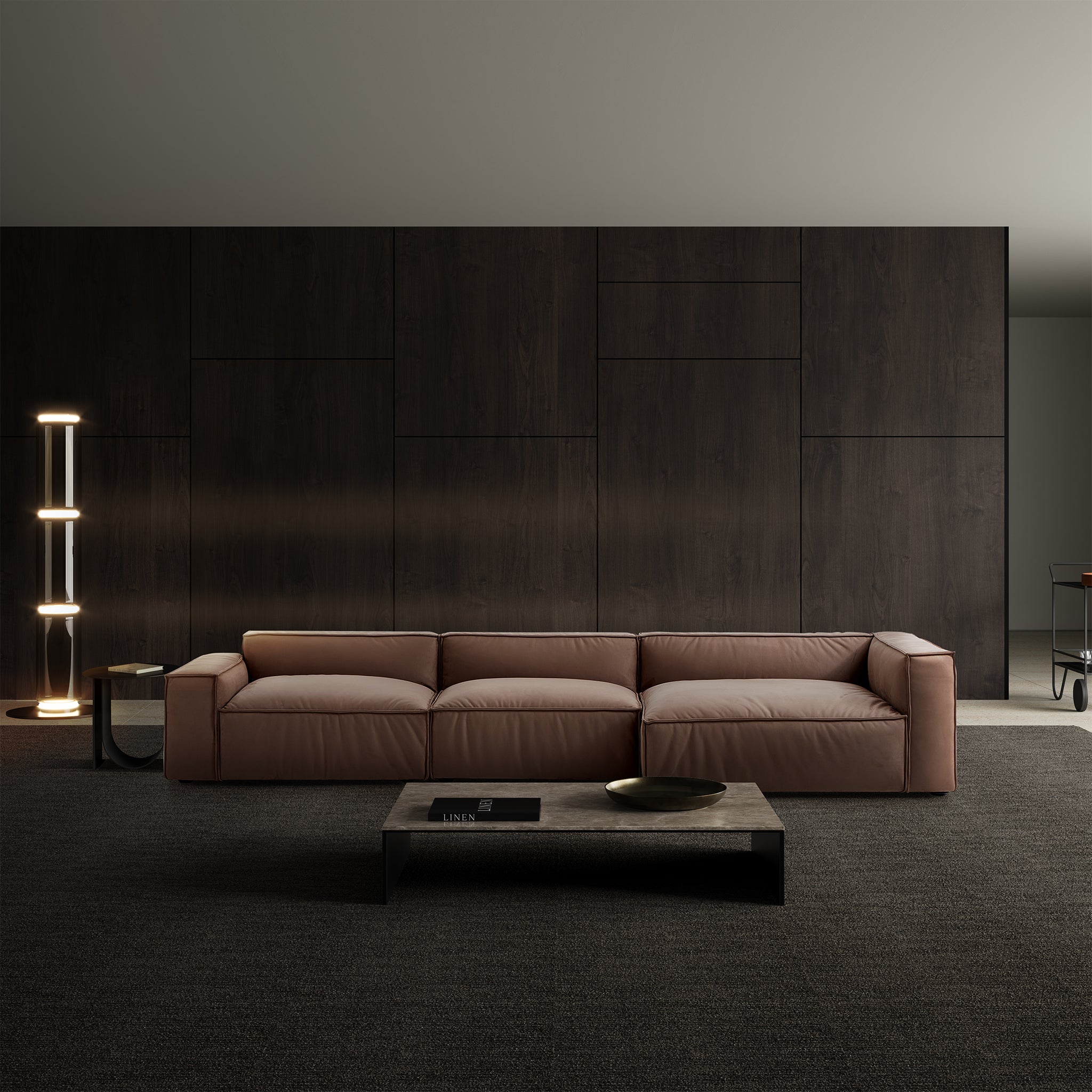 Luxury Minimalist Brown Fabric Sectional