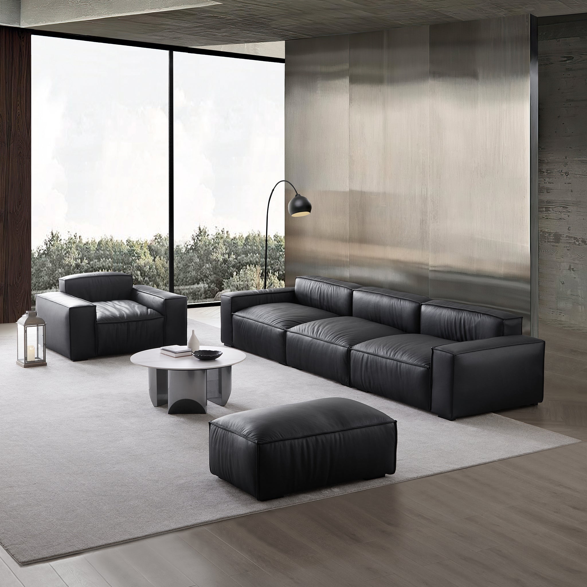 Luxury Minimalist Leather Black Sofa Set