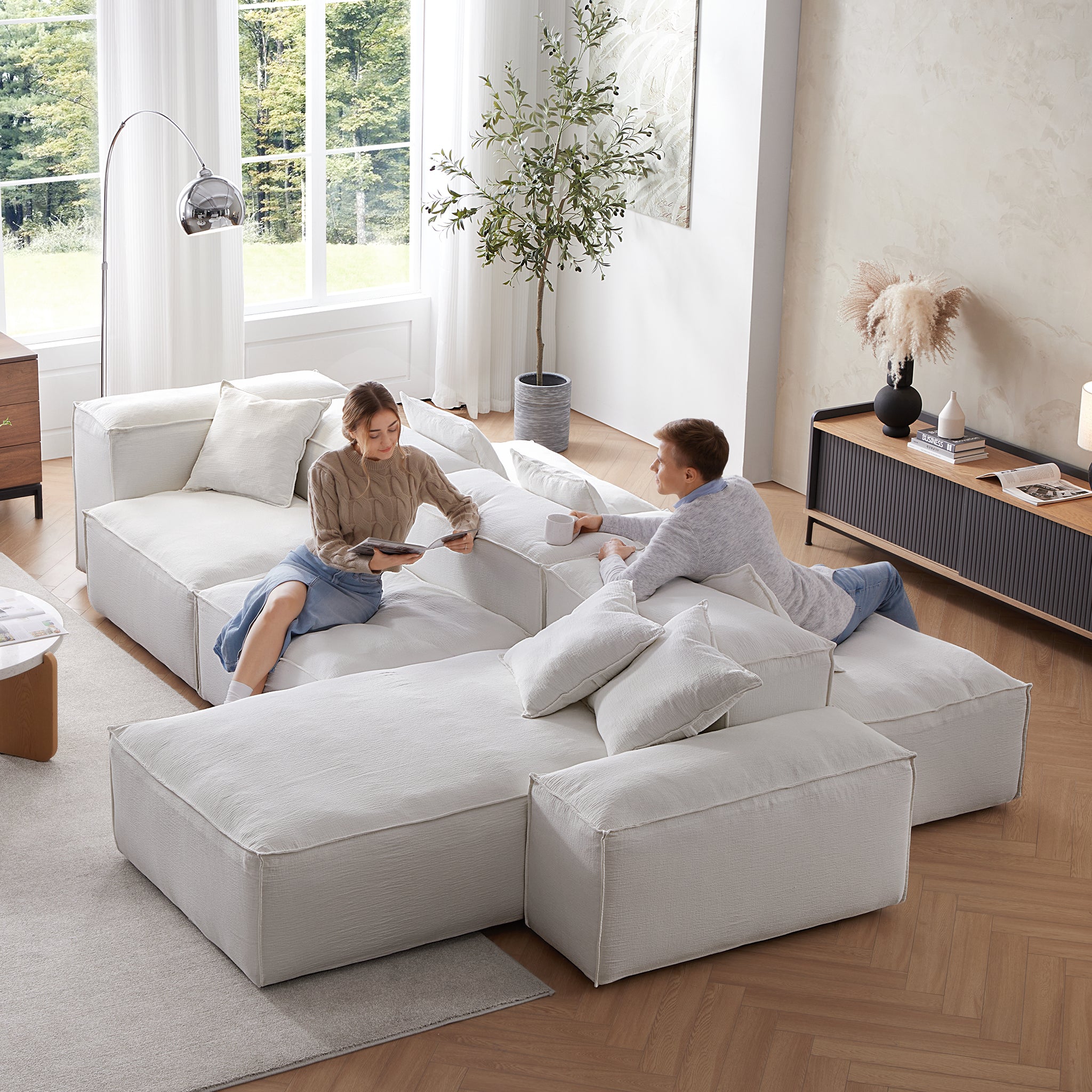 Freedom Modular White Double-Sided Sectional Sofa