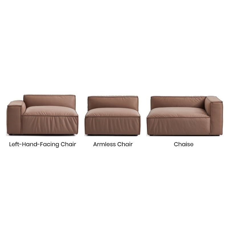 Luxury Minimalist Brown Fabric Sectional and Ottoman