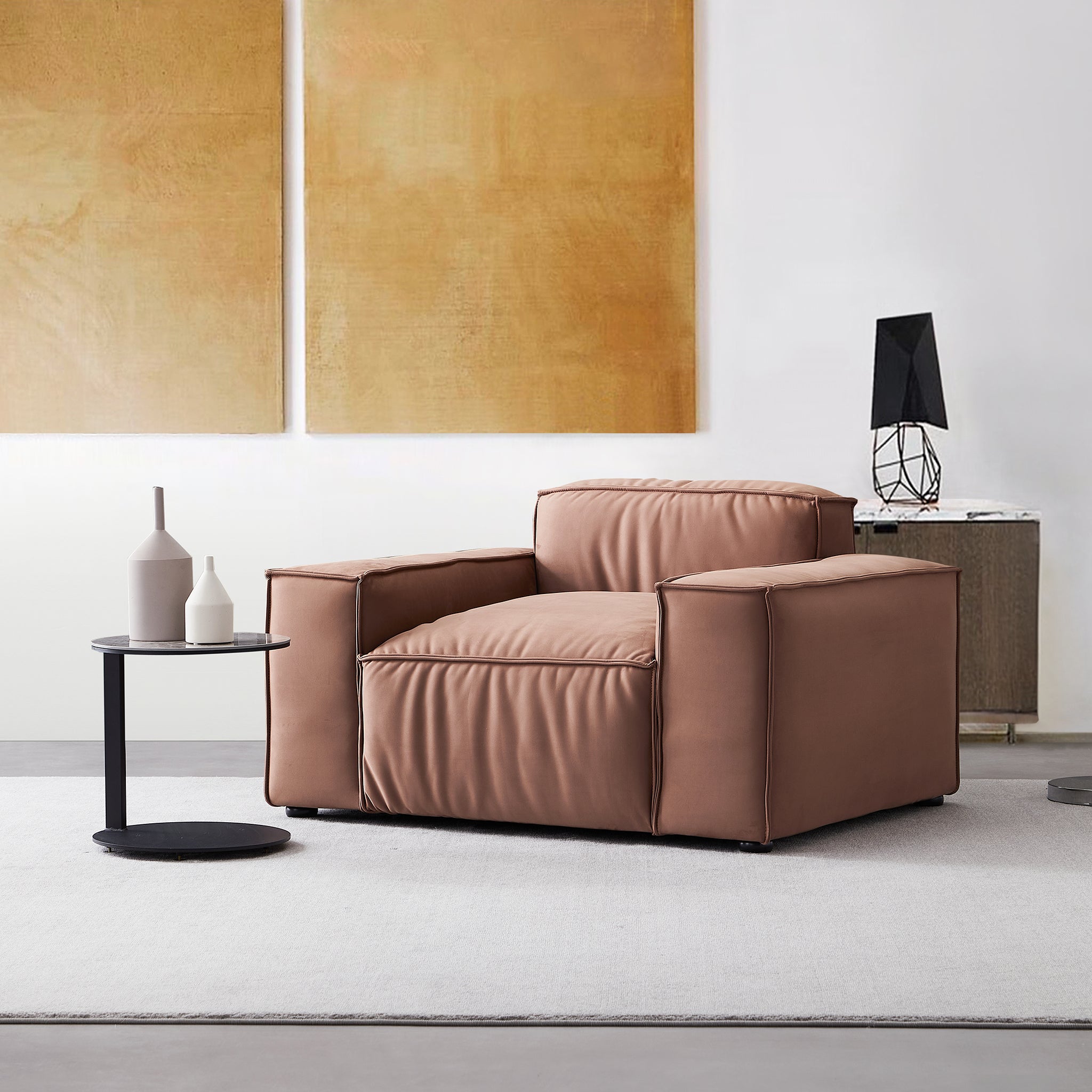 Luxury Minimalist Brown Leather Armchair
