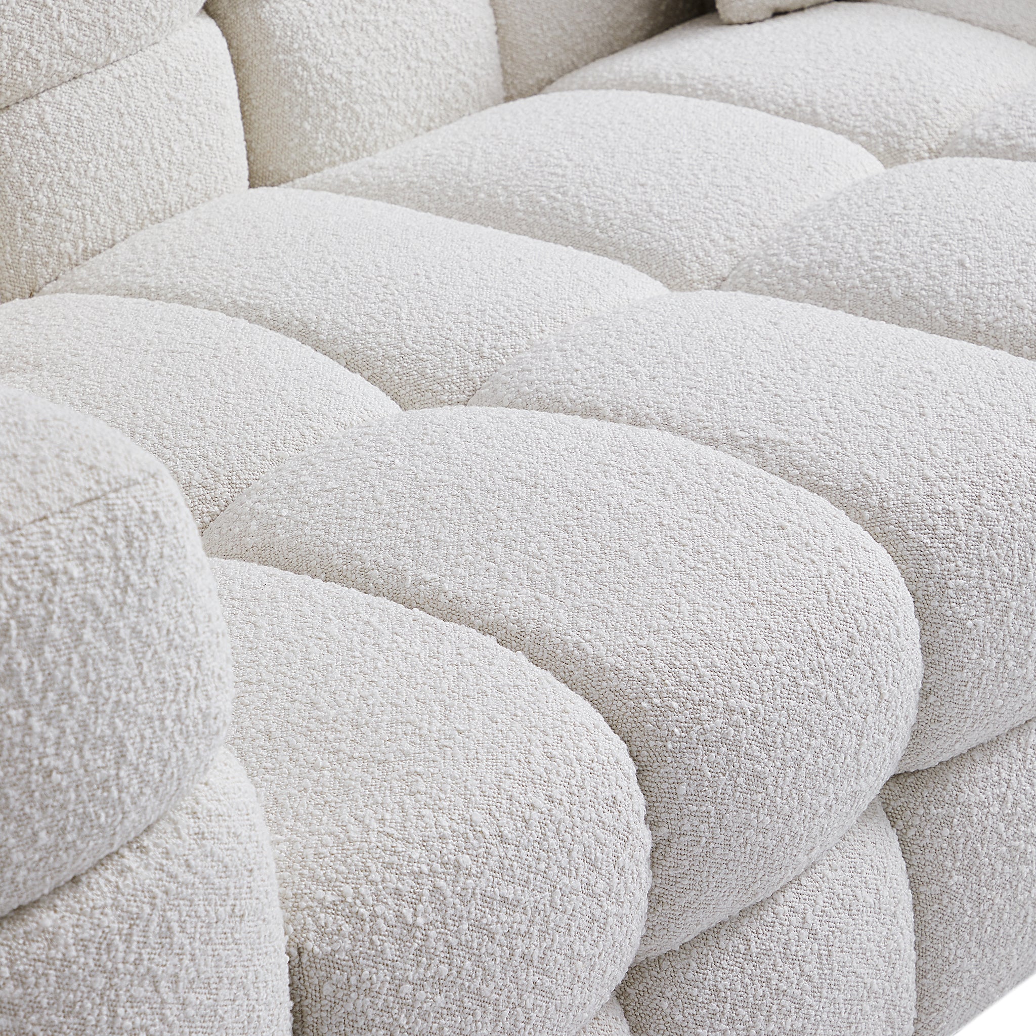 Cushy Cream Boucle Fabric Tufted Sofa Set