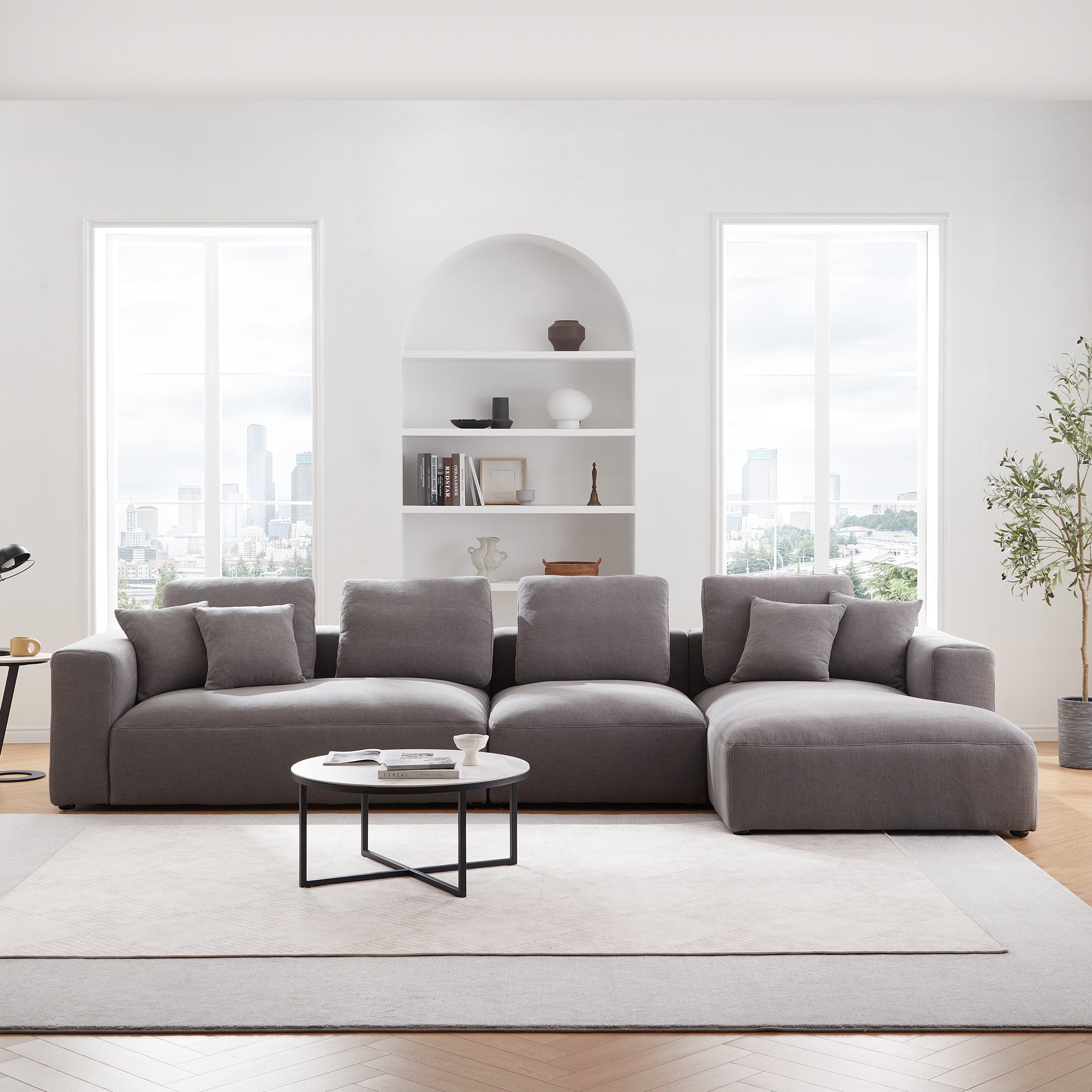 Nathan Modular Dark Gray Natural Linen Sectional Sofa