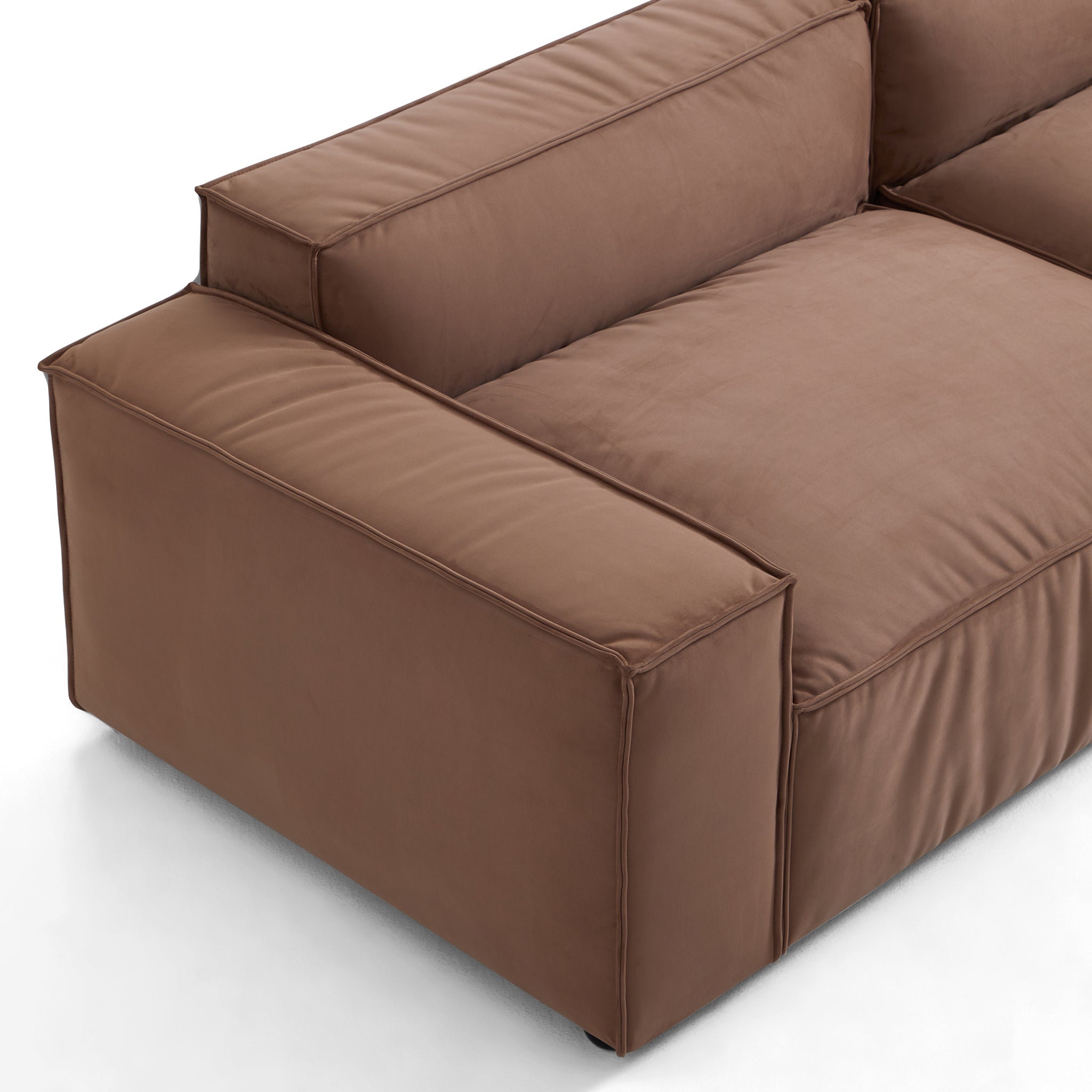 Luxury Minimalist Brown Fabric Sofa and Ottoman