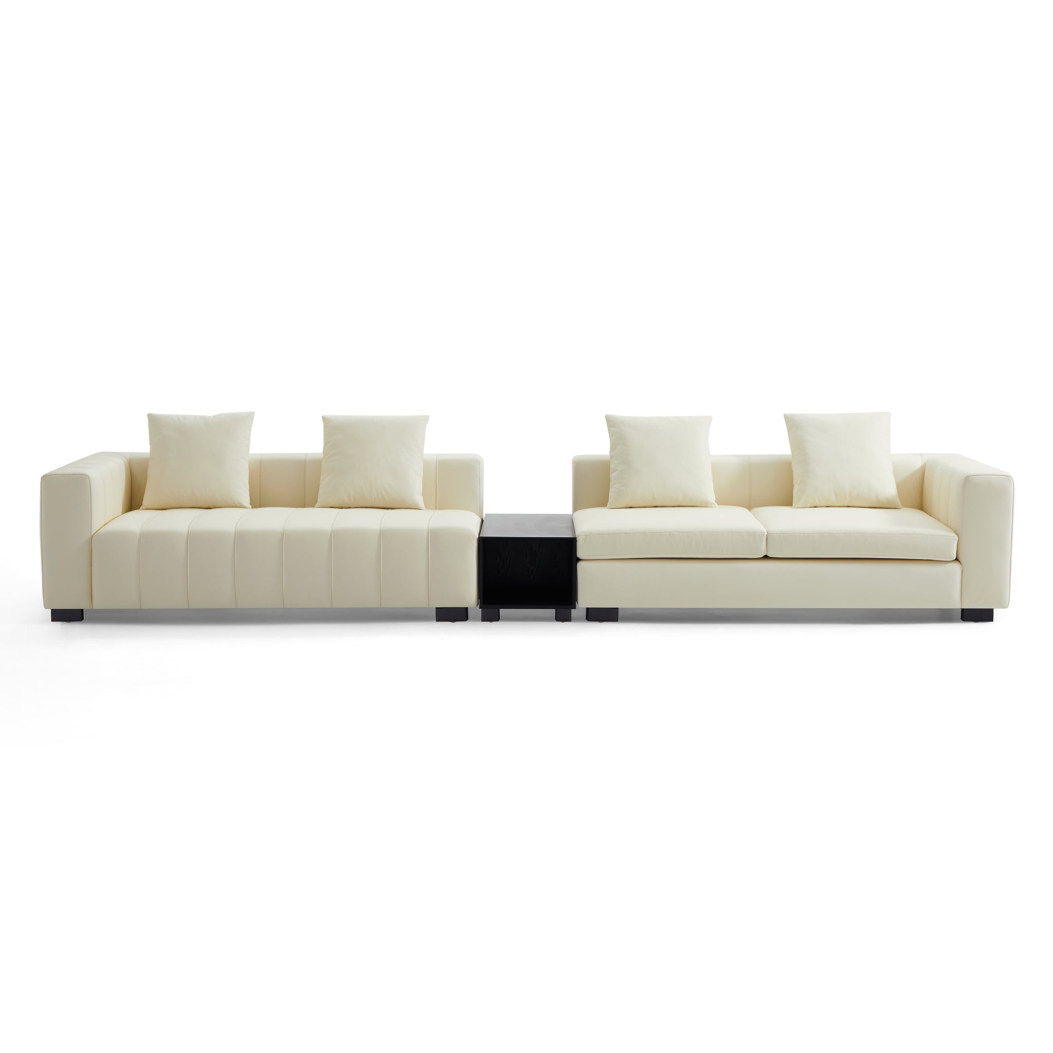 Piano Beige Leather Sofa with Coffee Table