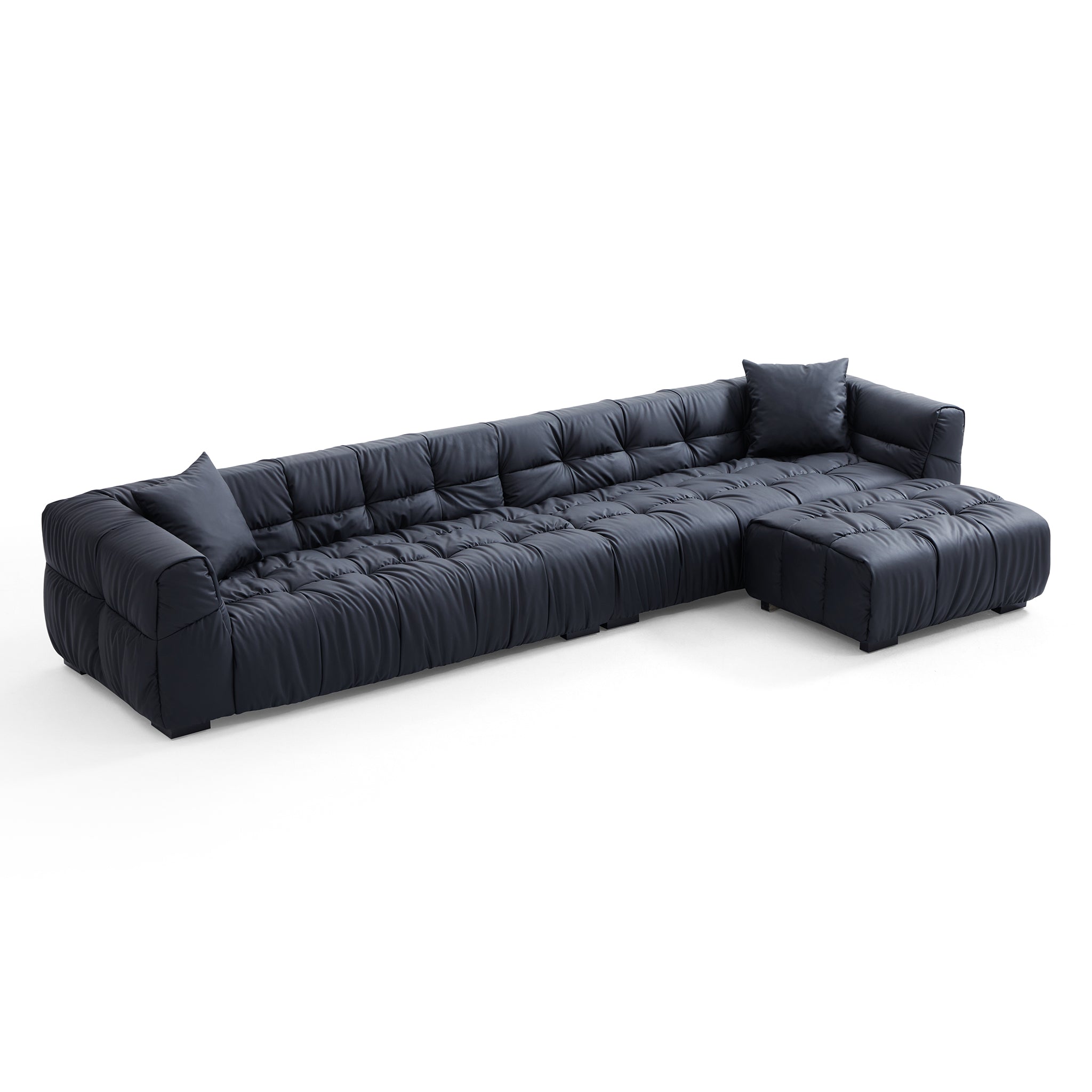 Boba Black Leathaire Sofa and Ottoman