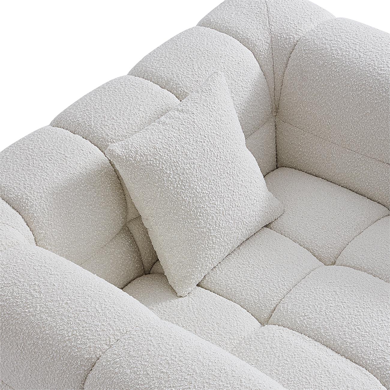 Cushy Cream Boucle Fabric Tufted Armchair