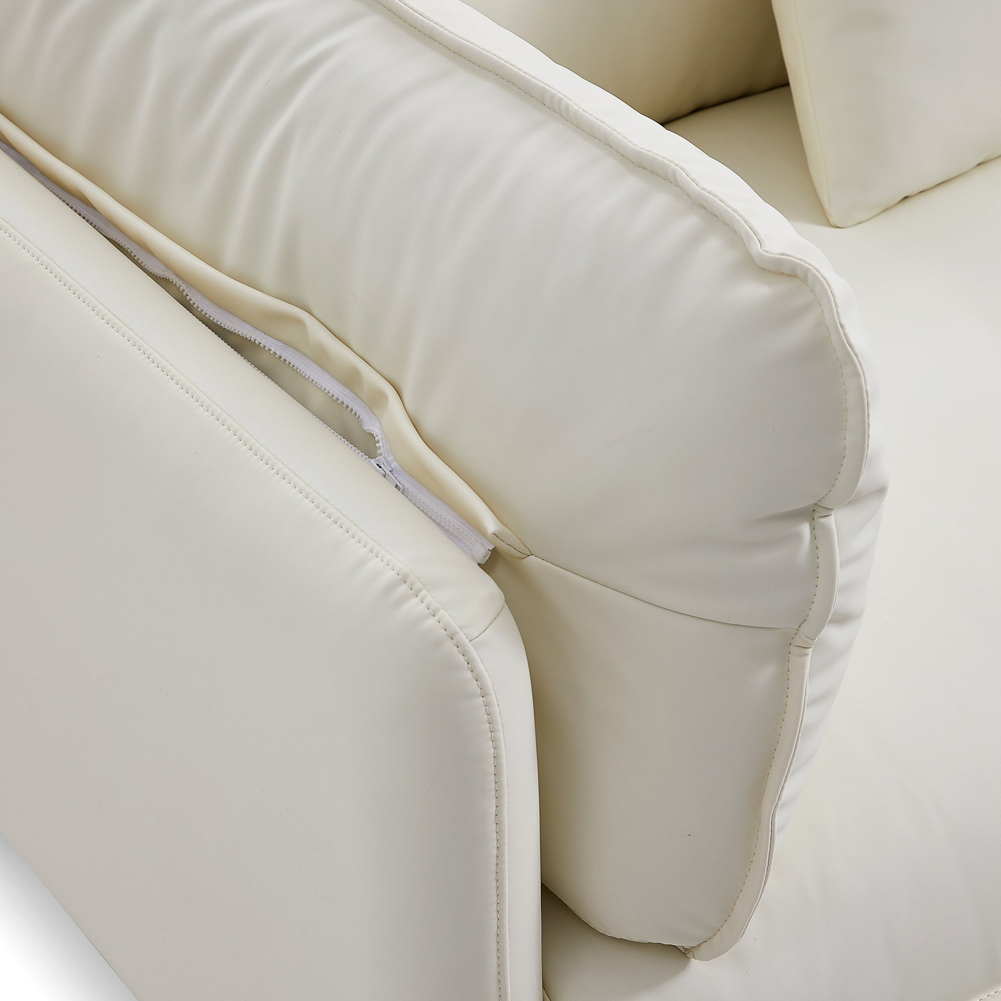 Vanilla White Leather U-Shaped Sectional