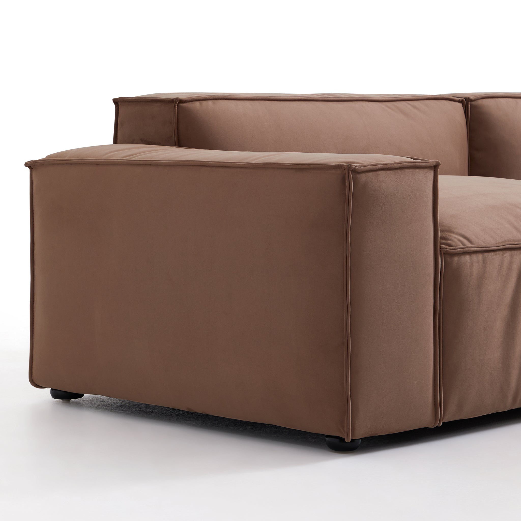 Luxury Minimalist Brown Fabric Sectional and Ottoman