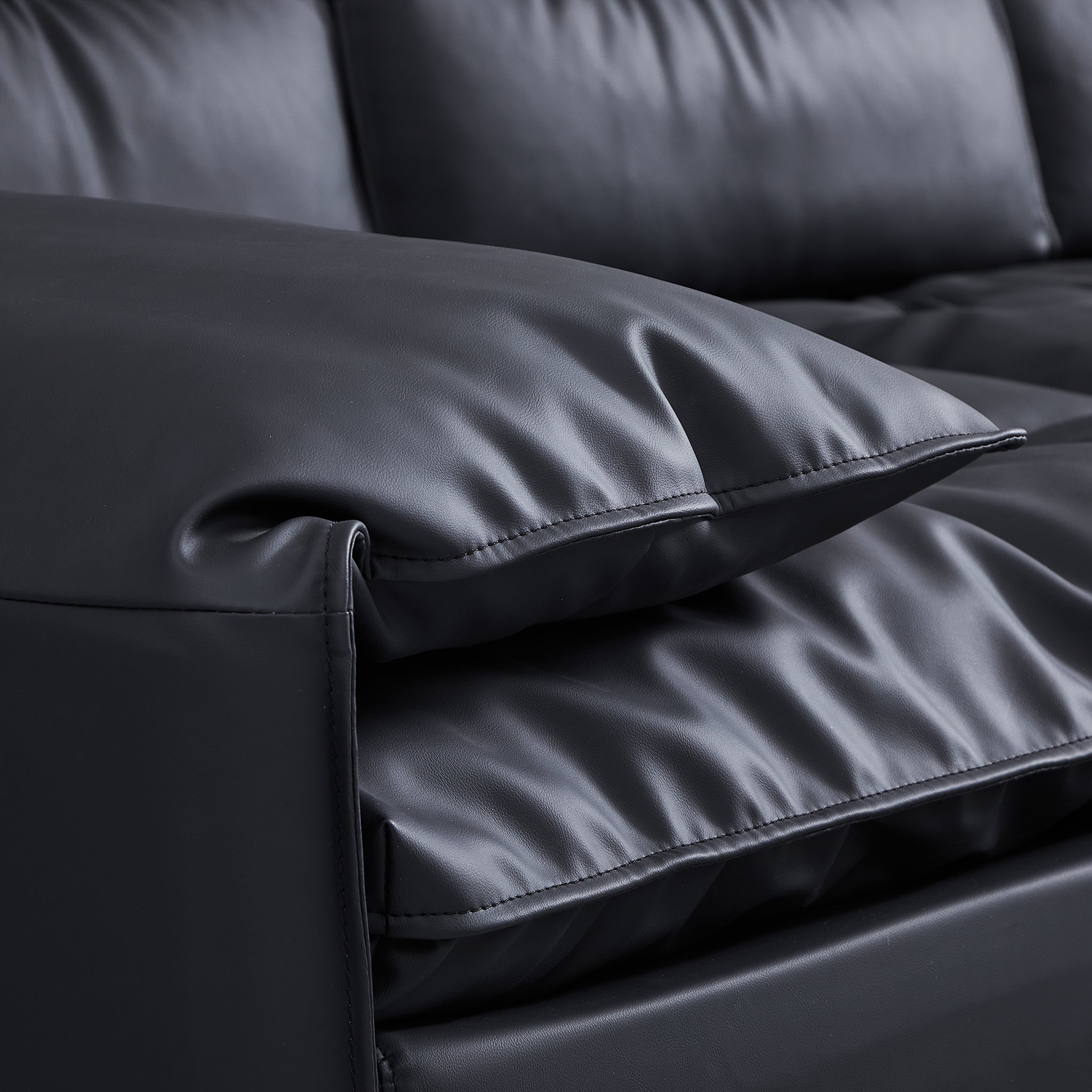 Lewis Modern Black Leather Sofa