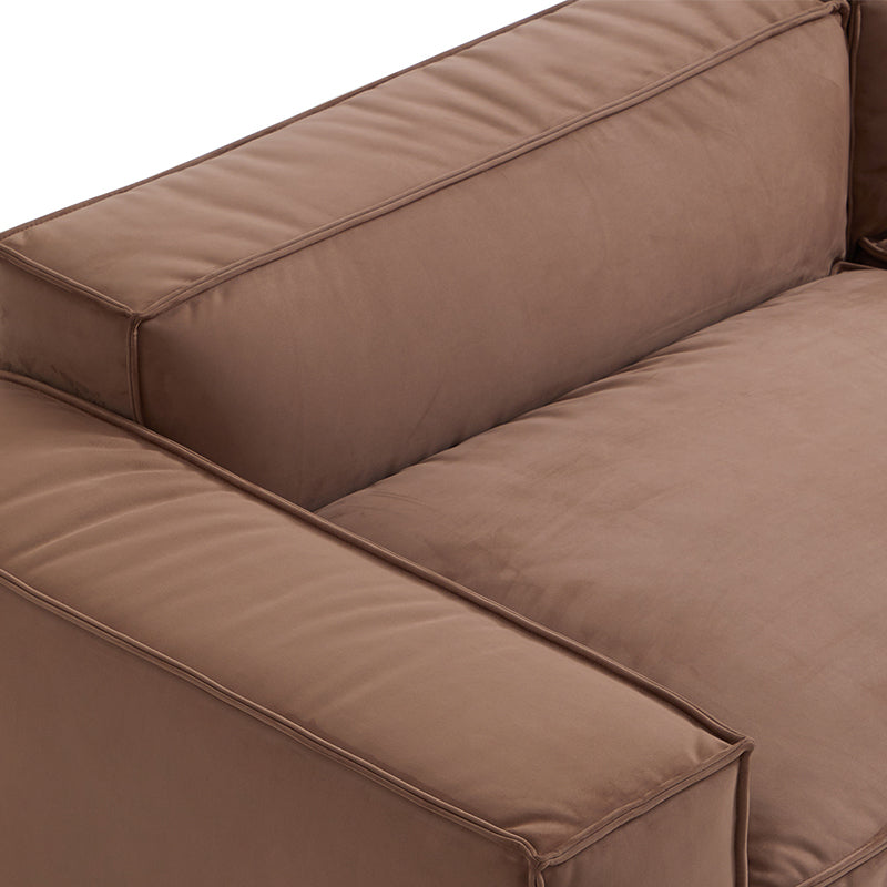 Luxury Minimalist Brown Fabric Sectional and Ottoman