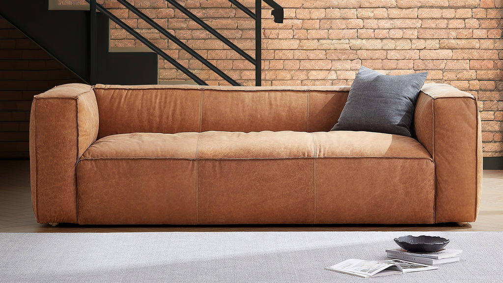 Rusty Tan Genuine Leather Tuxedo Sofa