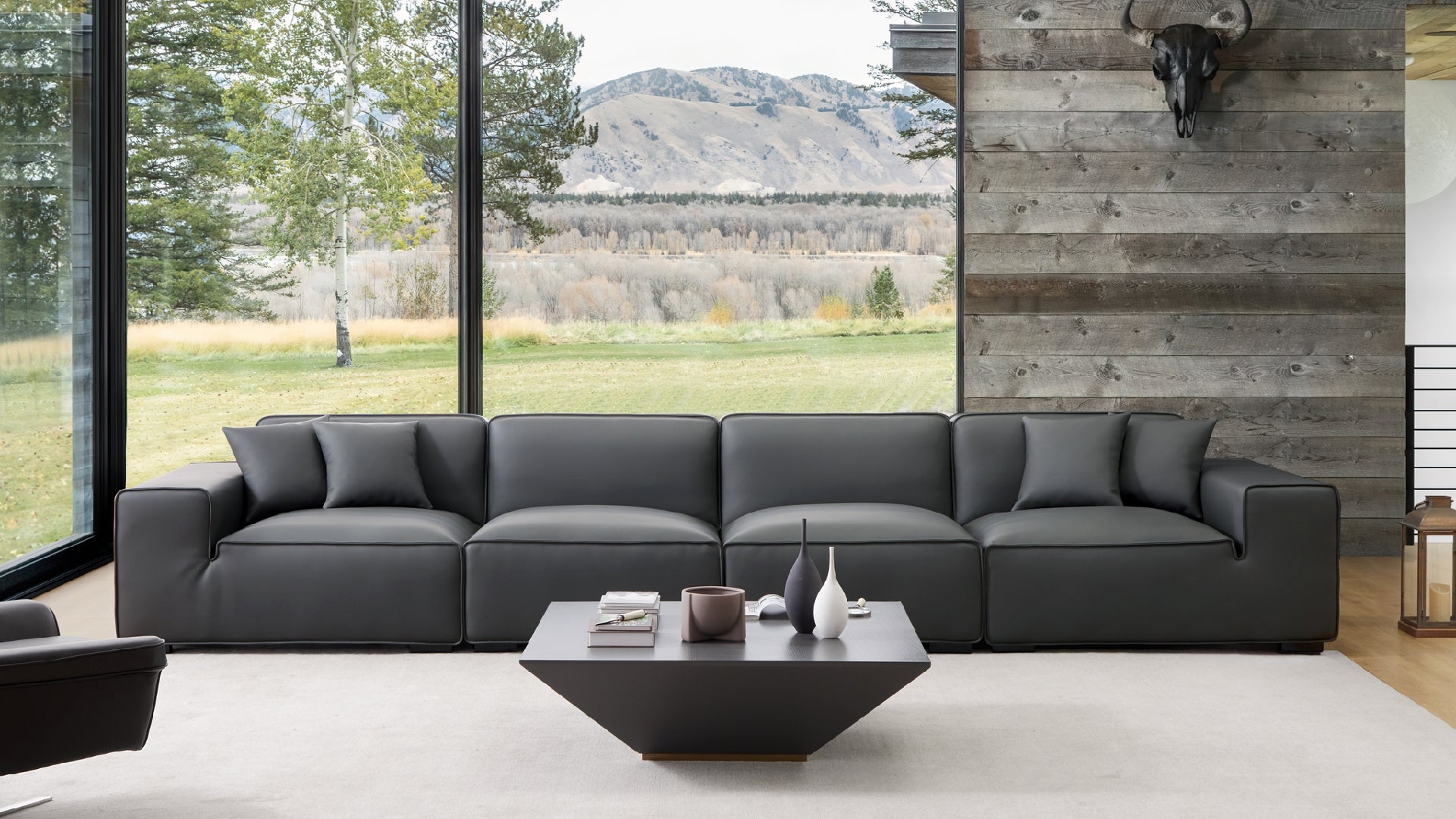 Domus Modular Dark Gray Leather Sofa
