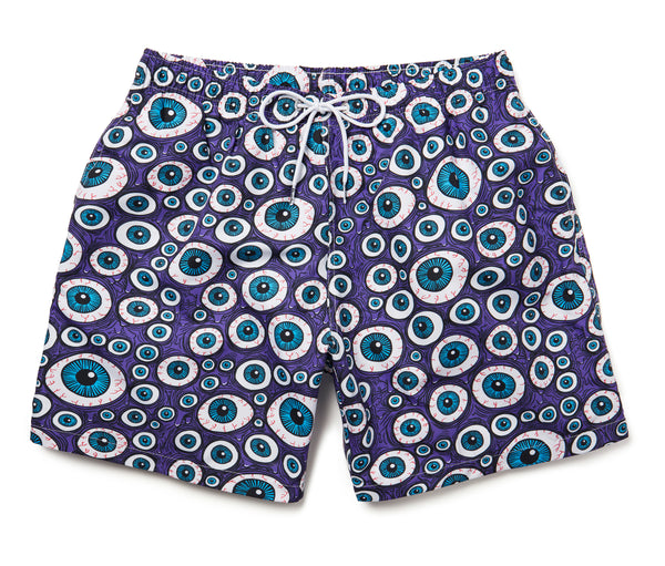Boardies® X FOS Purple Eyeball Mid Length Shorts Front