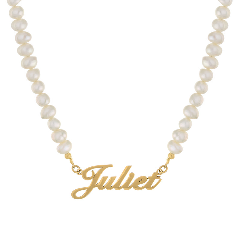 Gold Pearl Nameplate Necklace – Silver On The Web