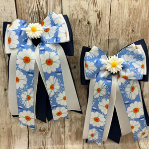 Horse Show Bows - Spring/Summer Daisy Flowers On Navy - Legacy Riders Equestrian