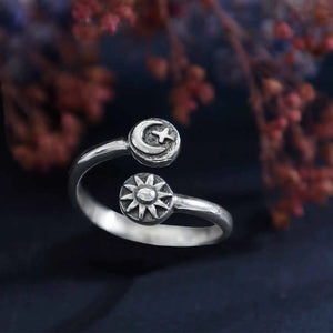 Sterling Silver Adjustable Moon Star and Sun Ring - Immortal Forest