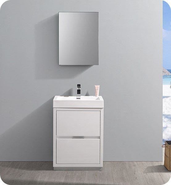 Fresca Quadro White Pedestal Sink W Medicine Cabinet - Modern Bathroom Vanity