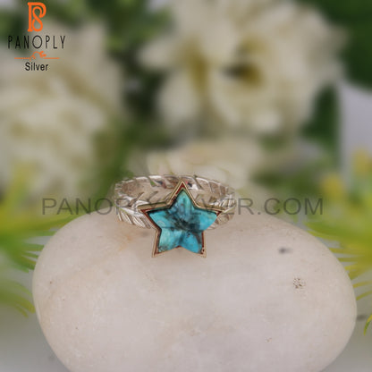 Fine 925 Handmade Sterling Silver Beautiful Leaf Ring Star Cut Stone Charm Designer In The Natural Kingman Turquoise Gemstone Rings Jewelry