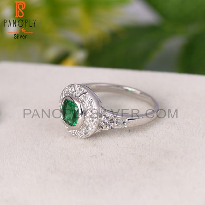Sterling Silver Round Cut Designer With Glass Green And White Topaz Gemstone Ring Jewelry
