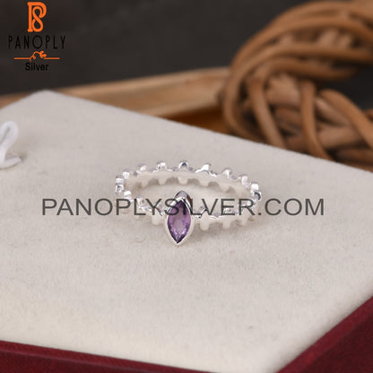 925 Handmade Sterling Silver Marquise Stone Double Sharp pattern Designers With Amethyst Gemstone Ring Jewelry